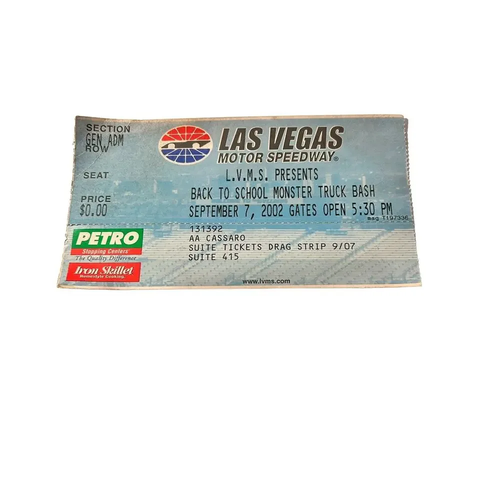 Vintage Las Vegas Motor Speedway Monster Truck Bash 09/07/02 Ticket Stub Rare